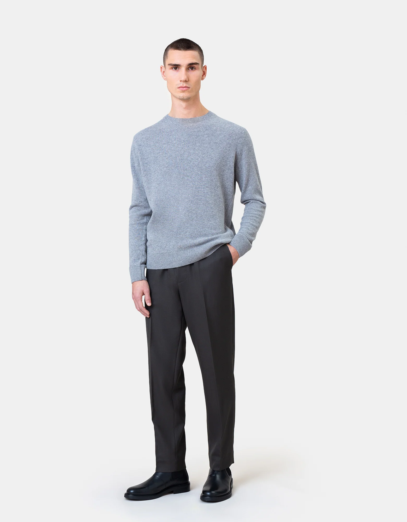 Light Merino Wool Crew - Heather Grey - Image 3
