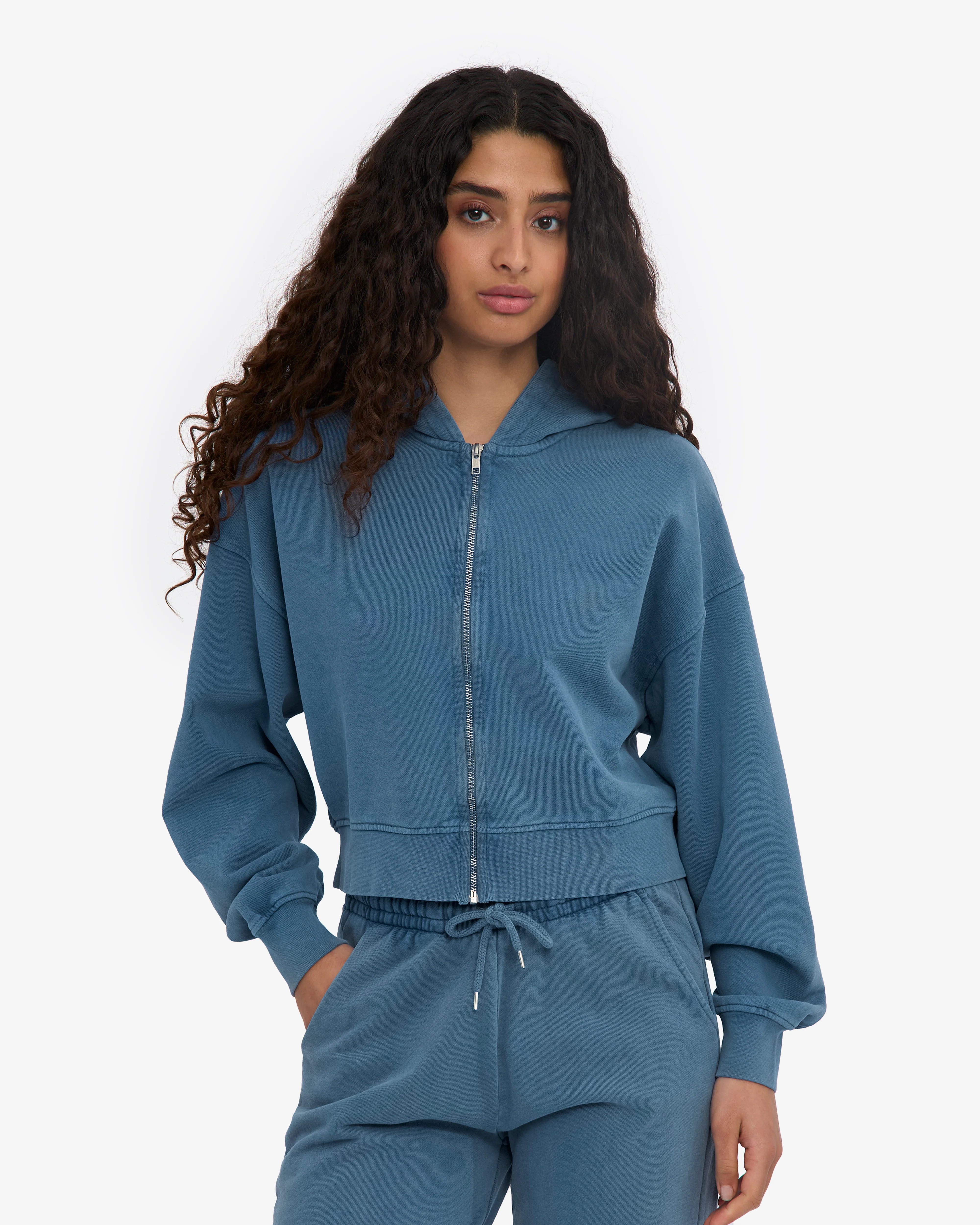Organic Crop Zip Hood - Faded Indigo - Image 2