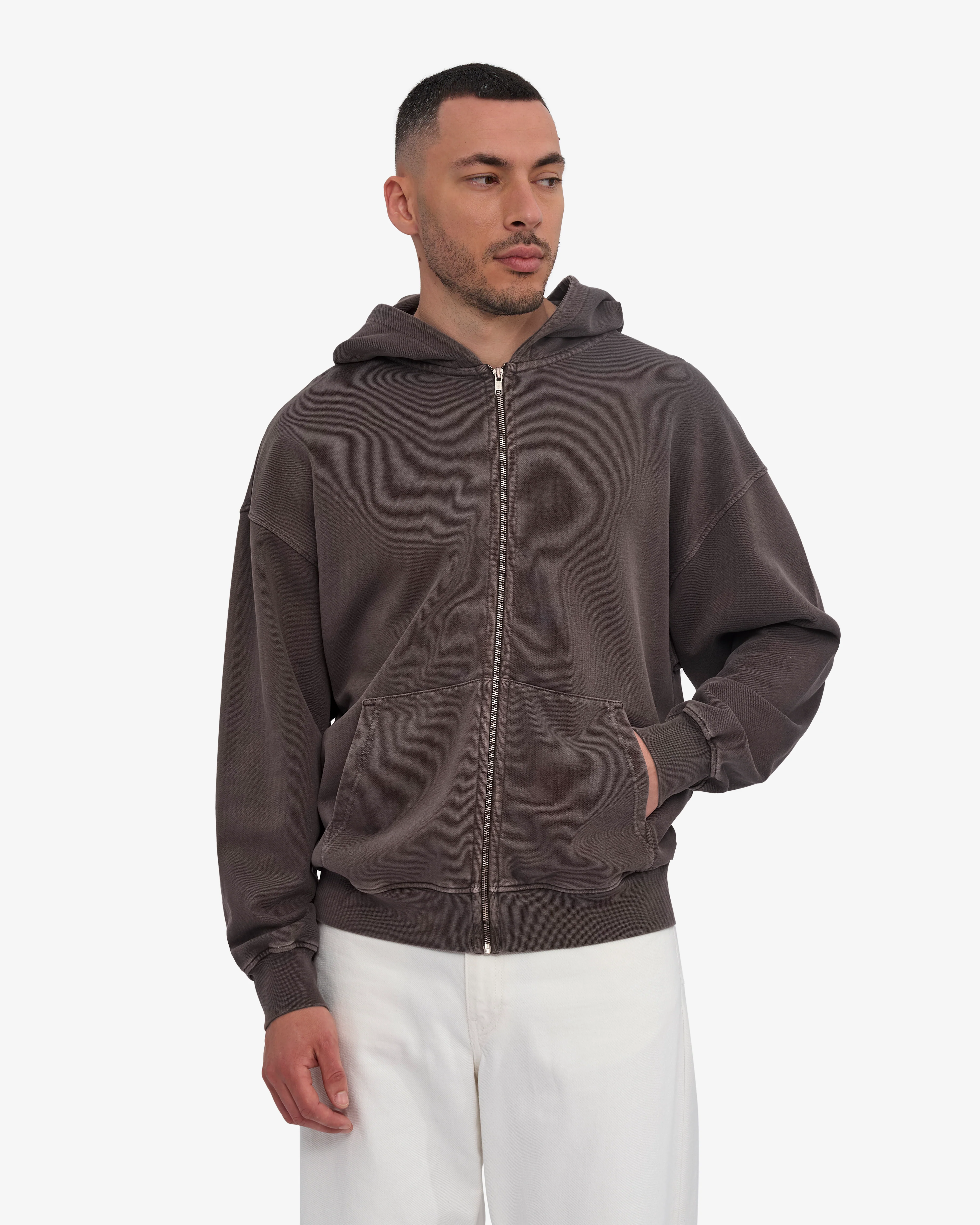 Organic Oversized Zip Hood - Faded Mud - Image 2
