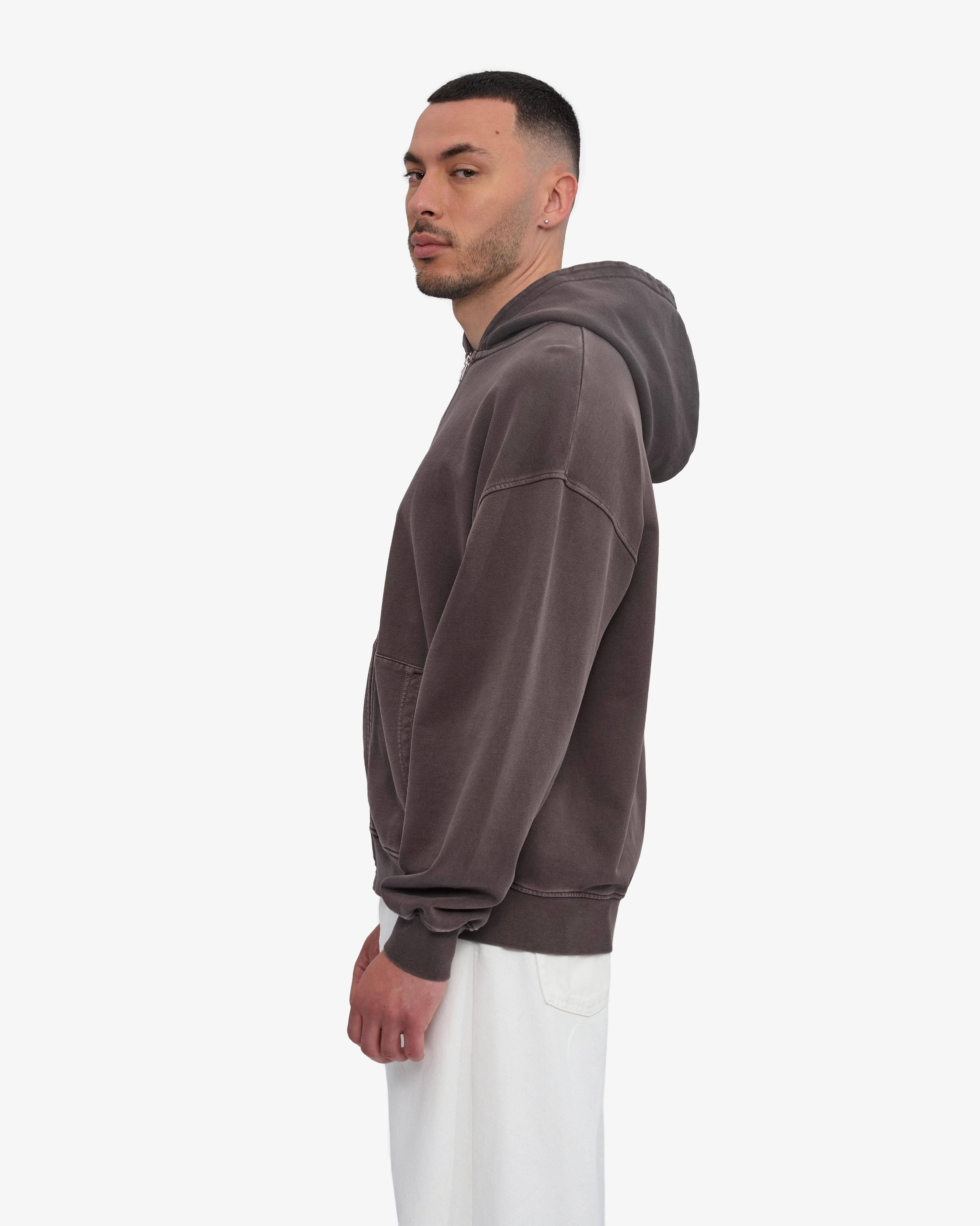 Organic Oversized Zip Hood - Faded Mud - Image 3
