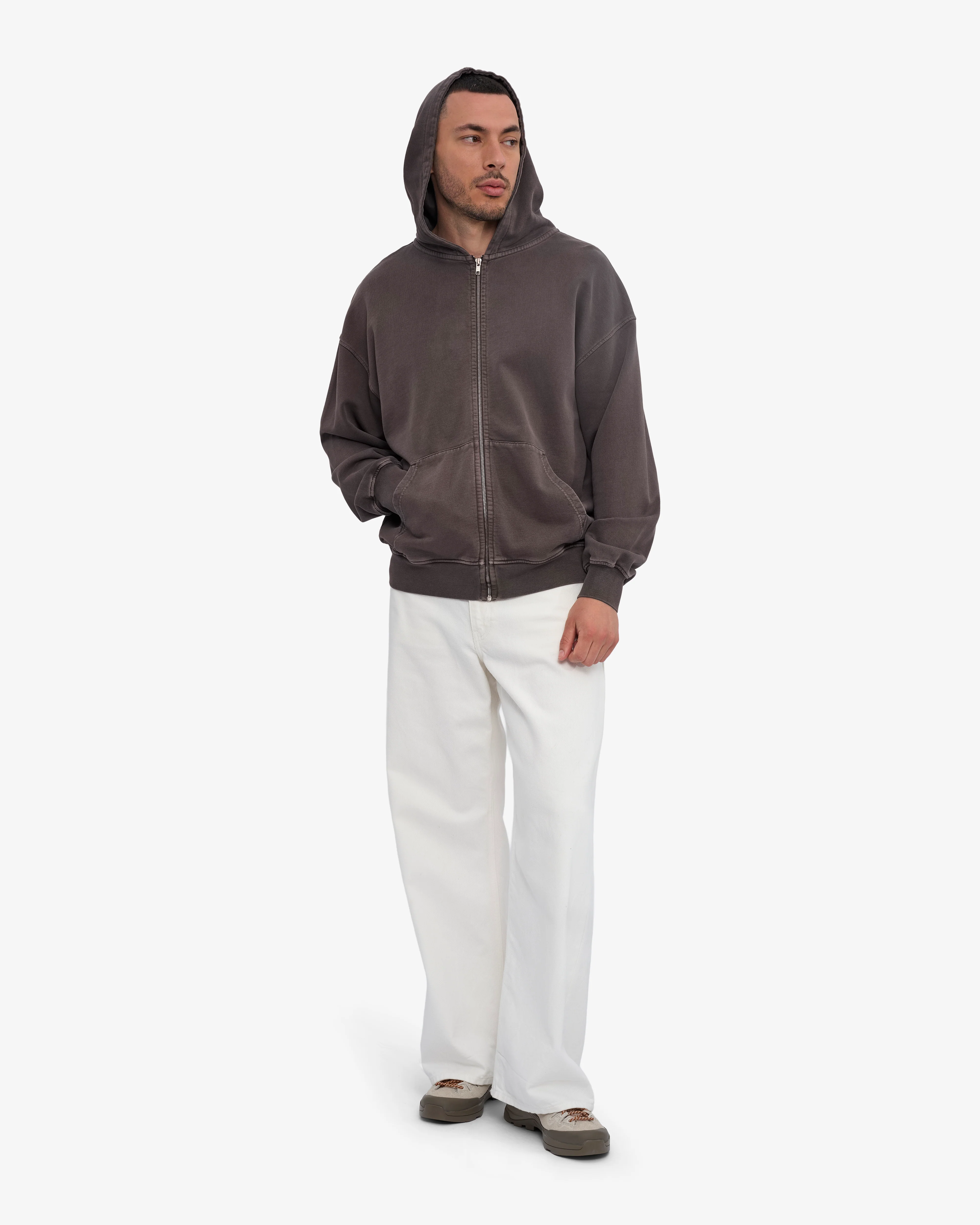 Organic Oversized Zip Hood - Faded Mud - Image 5
