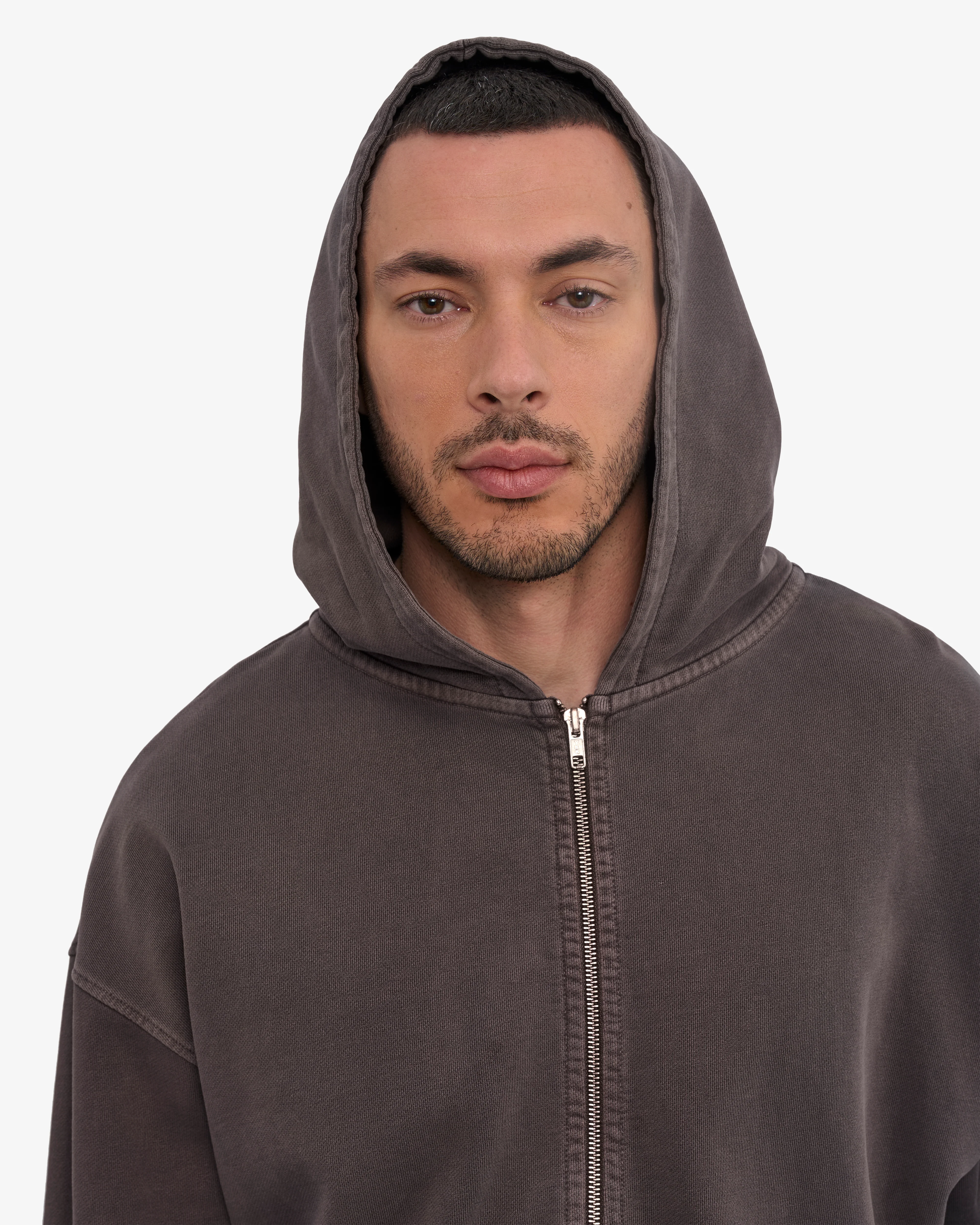Organic Oversized Zip Hood - Faded Mud - Image 6
