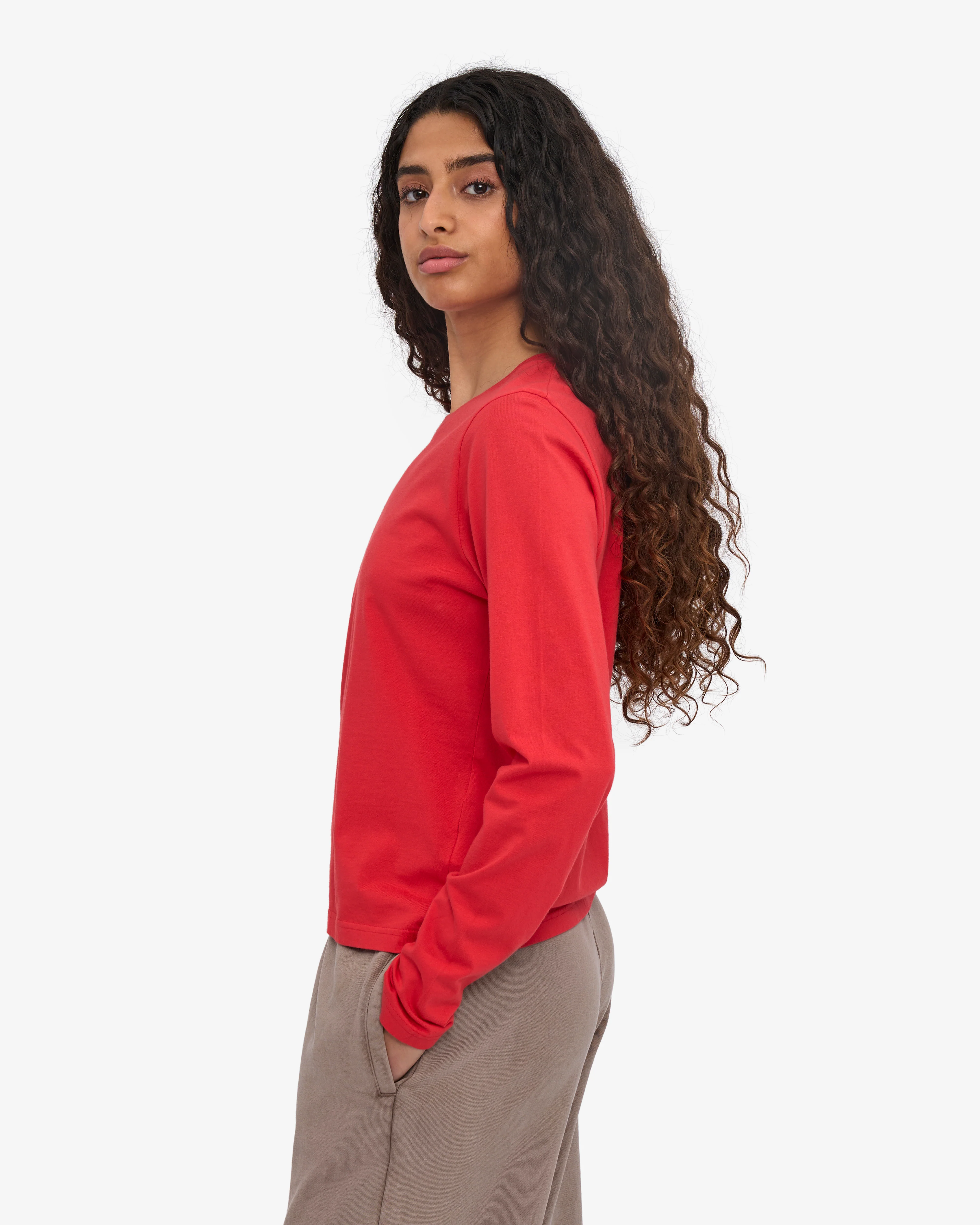 Women Organic LS T-Shirt - Red Tangerine - Image 3
